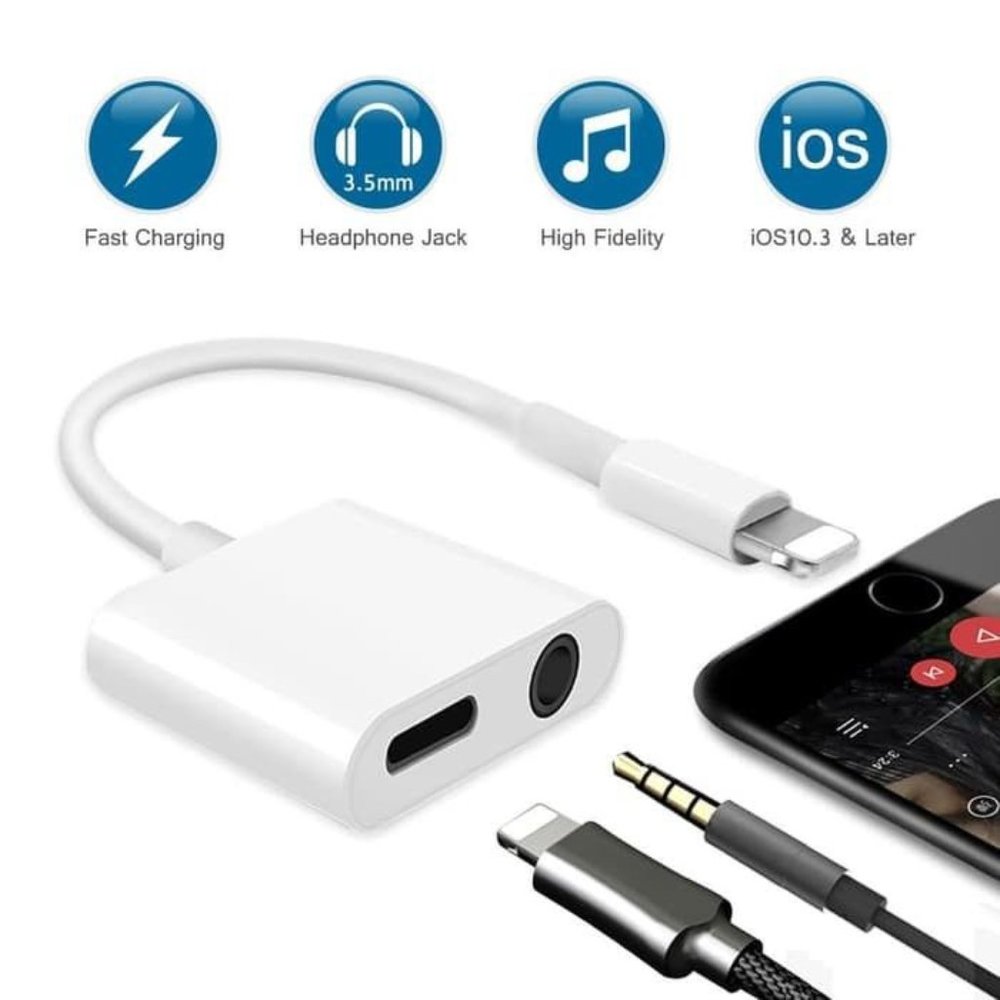 2 in 1 iPhone Aux Audio Adaptor and charging Port - New in Box - Picture 2 of 5